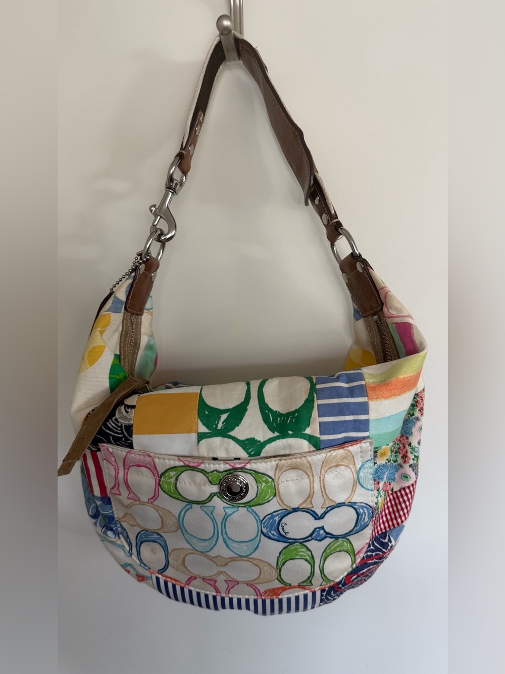 Coach Patchwork Canvas Shoulder Bag with Multicolor Print
